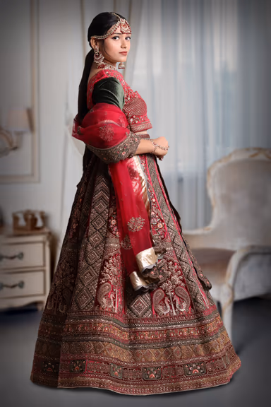 Maroon & Green big ghera work lehnga — view 3 of 5