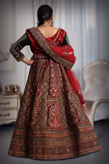 Maroon & Green big ghera work lehnga — view 5 of 5