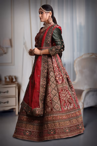 Maroon & Green big ghera work lehnga — view 4 of 5