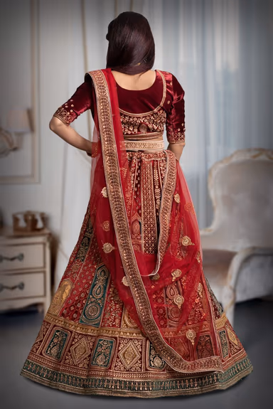 Maroon multi colour velvet lehenga — view 5 of 5