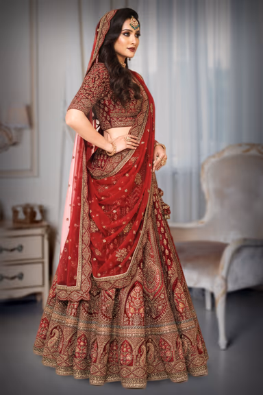 Maroon Zari Bridal Lehenga — view 3 of 4