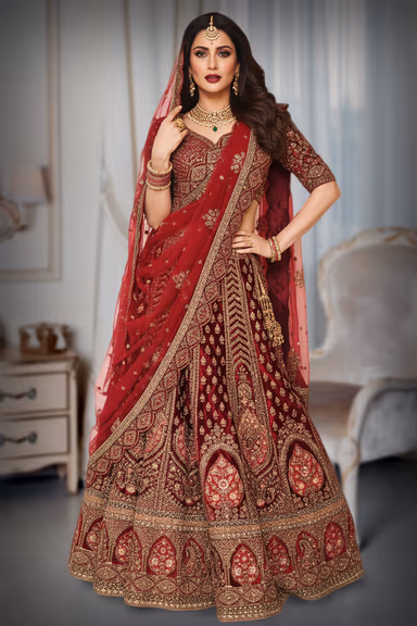 Maroon Zari Bridal Lehenga — view 2 of 4