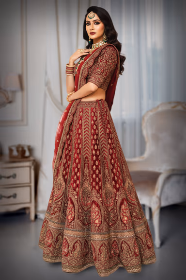 Maroon Zari Bridal Lehenga — view 4 of 4