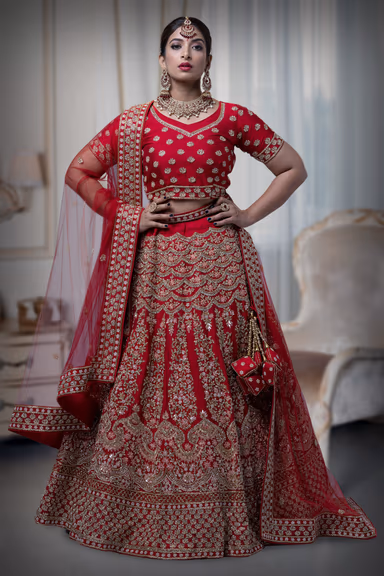 Maroonish Red Silk Cutdana Lehenga — view 2 of 6