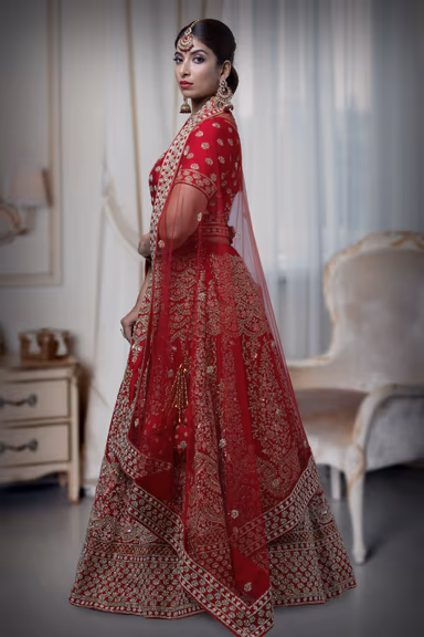 Maroonish Red Silk Cutdana Lehenga — view 5 of 6