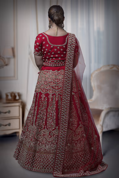 Maroonish Red Silk Cutdana Lehenga — view 6 of 6