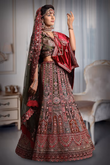 Multi color embroidery work lehenga — view 4 of 5