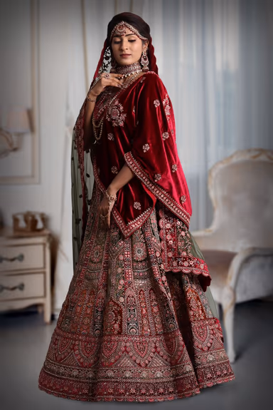 Multi color embroidery work lehenga — view 3 of 5