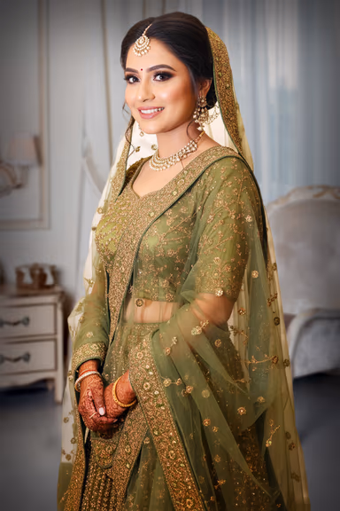 Olive Green Net/Silk Lehenga with Heavy Tone-on-Tone Embroidery — view 3 of 3