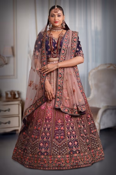 pink & purple embroidery double shade lehenga — view 2 of 5