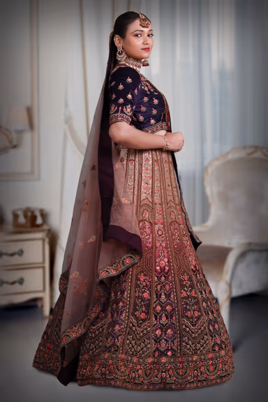 pink & purple embroidery double shade lehenga — view 3 of 5