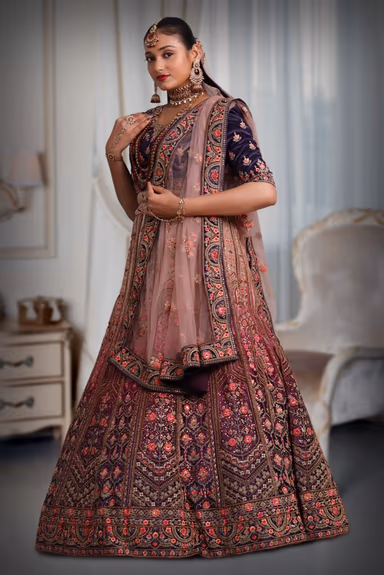 pink & purple embroidery double shade lehenga — view 4 of 5