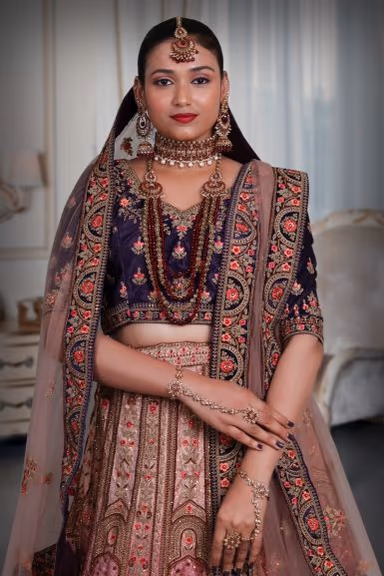 pink & purple embroidery double shade lehenga — view 1 of 5