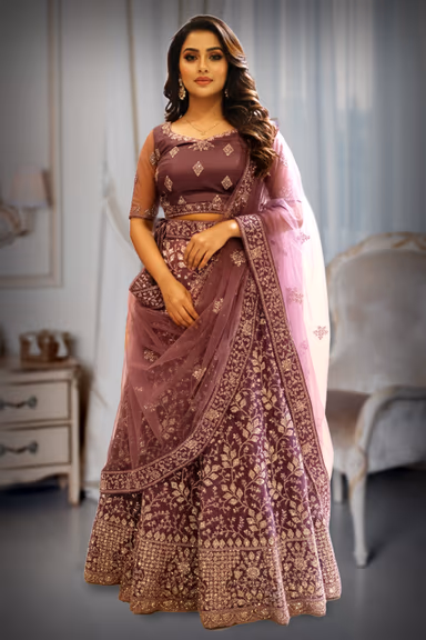 Beautiful Purple Designer Lehenga Showcasing Delicate Leafy Embroidery And Silver Work Ideal For Festive… — view 2 of 2