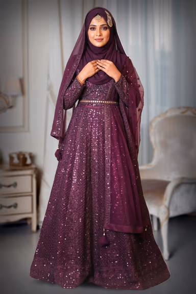 Purple Heavy Embellished Bridal Lehenga With Golden Stone Details On Skirt , Crop Top And Dupatta — view 2 of 3