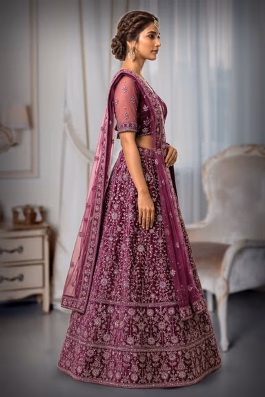 Stunning Purple Velvet  Lehenga Set Along with Elegant Dupatta — view 3 of 3