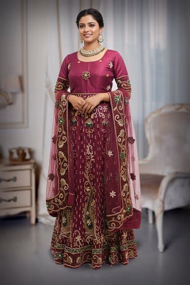 Purple lehenga with zari and stone work details — view 2 of 2