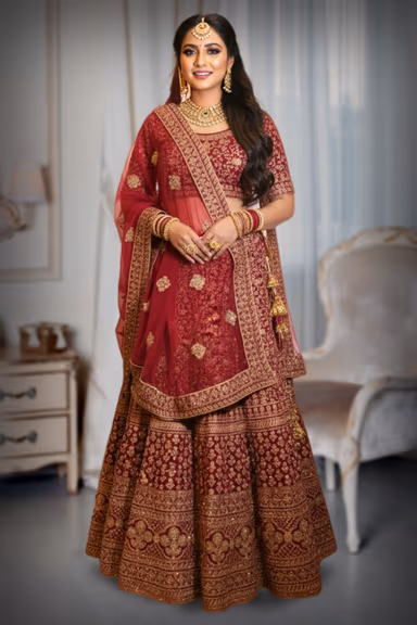 Heavy Traditional Red Bridal Lehenga Choli with Dupatta — view 2 of 3
