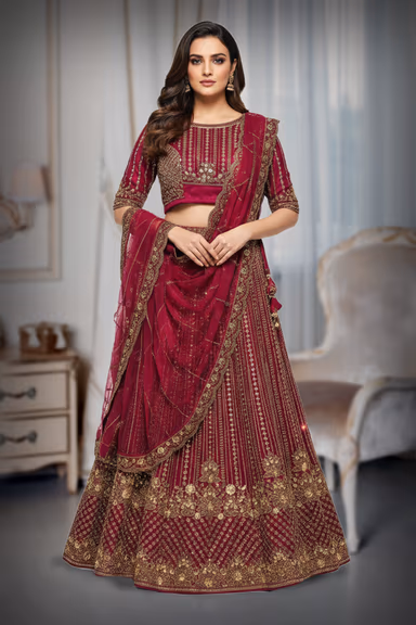 This Shimmering Rani Pink Lehenga Set Showcases Heavy Geometric Sequin Work Throughout The Skirt Paired With… — view 2 of 2