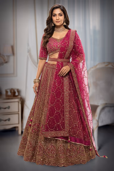 Elegant Wine Embroidered Lehenga Set — view 2 of 2