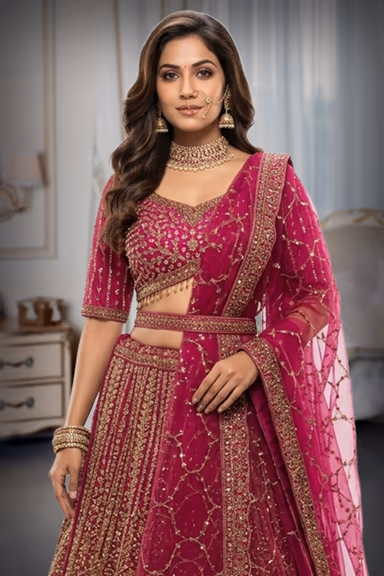 Elegant Wine Embroidered Lehenga Set — view 1 of 2