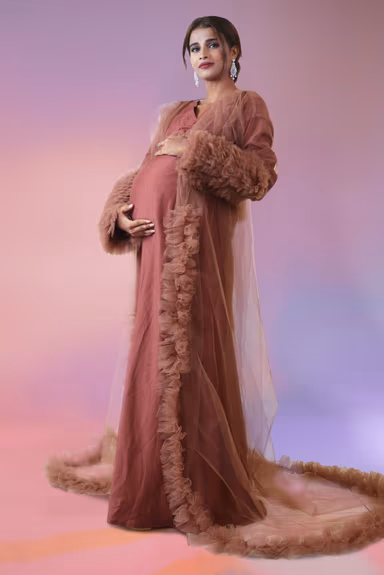 Pinkish brown ruffle sleeve robe open gown — view 4 of 5