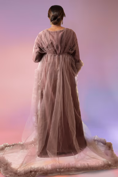 Pinkish brown ruffle sleeve robe open gown — view 5 of 5