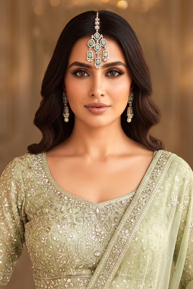 Exquisite Diamond Necklace Features Intricate Silver And Sea Green Work Offering Brides A Graceful And Modern… — view 2 of 2