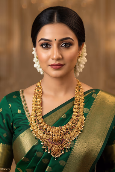 Stunning Gold Plated Temple Jewelry Bridal Set Featuring Goddess Lakshmi Design — view 2 of 2