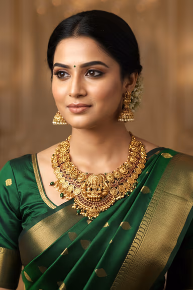 Stunning Gold Plated Temple Jewelry Bridal Set Featuring Goddess Lakshmi Design — view 1 of 2