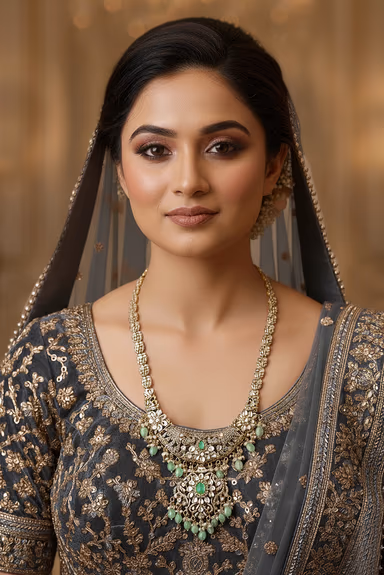 Green And Golden Heavy Bridal Necklace Set — view 2 of 3