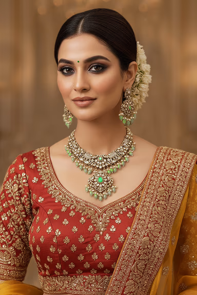 Green And Golden Heavy Bridal Necklace Set — view 1 of 3