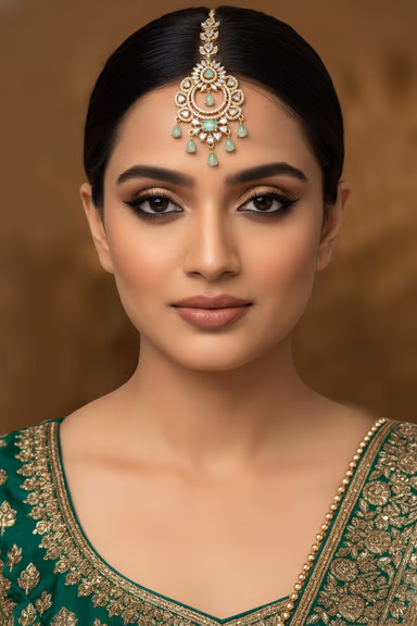 Green And Golden Heavy Bridal Necklace Set — view 3 of 3