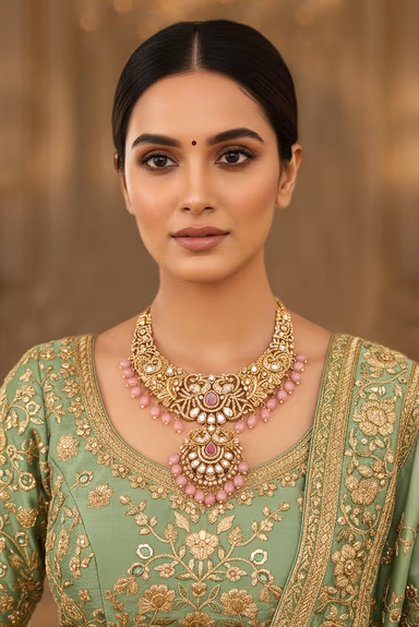 High Quality Matt Finish Gold Tone South Indian Jewelry. — view 2 of 2