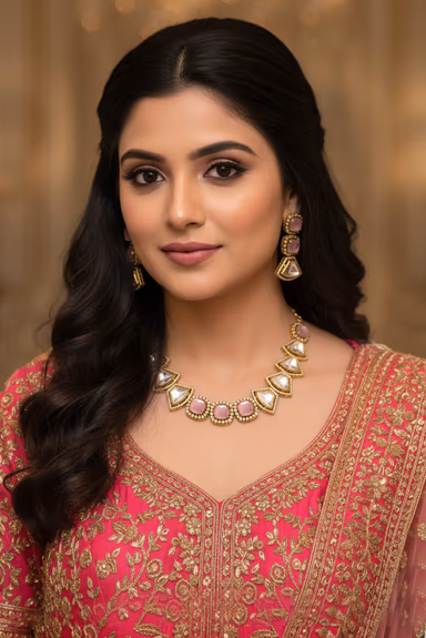 Regal Pink Necklace Enhances Bridal Beauty With Intricate Kundan Patterns Offering A Striking Blend Of… — view 2 of 2
