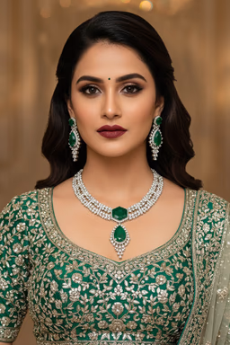 Timeless Silver Plated Necklace Design Enhanced With Sparkling Clear Stones And Green Hues — view 1 of 2