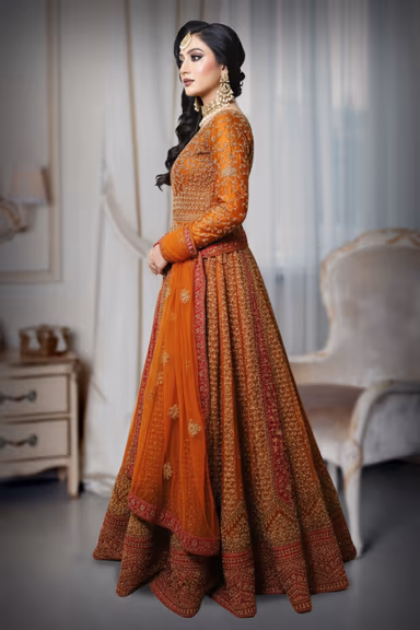 Golden Anarkali Gown Shimmers With Heavy Beadwork And Intricate Design Details — view 3 of 4