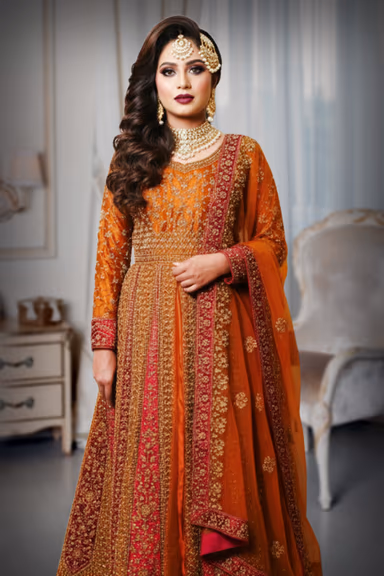 Golden Anarkali Gown Shimmers With Heavy Beadwork And Intricate Design Details — view 1 of 4