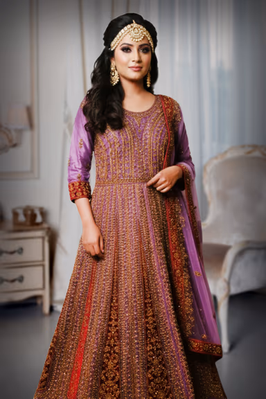 A Regal Lavender Outfit Designed With Dense Sequin Work For Special Occasions — view 1 of 2