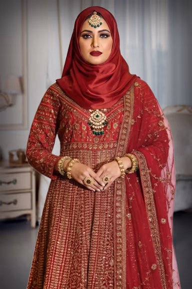 Ruby Red Arabic lehenga with Gold Embroidery and Embellishments — view 3 of 5
