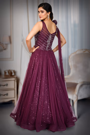 Wine-Purple Designer Evening Gown — view 3 of 3