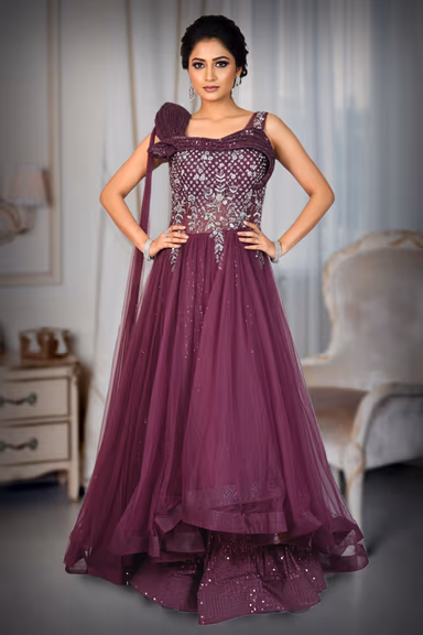 Wine-Purple Designer Evening Gown — view 2 of 3