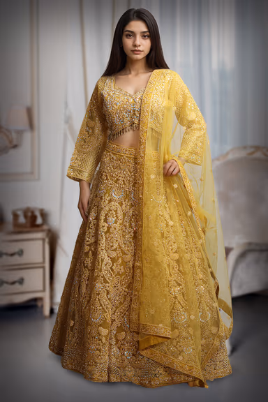 Yellow Color Lehenga With Intricate Stone Work And Threadwork Details — view 2 of 3
