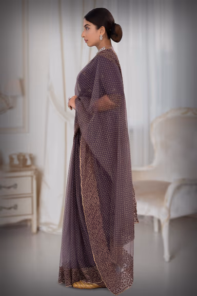 Purple  Net  Saree — view 5 of 6