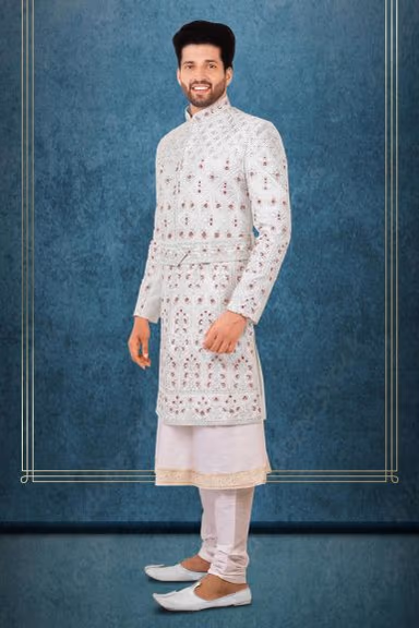 White Dupion Silk Sherwani — view 6 of 6