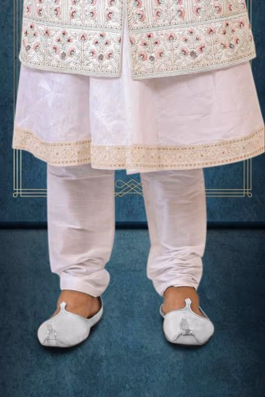 White Dupion Silk Sherwani — view 4 of 6