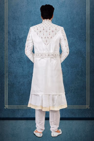 White Dupion Silk Sherwani — view 3 of 6