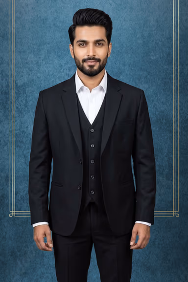 Classic Black Single-Breasted 3-Piece Suit with Notch Lapels — view 2 of 3