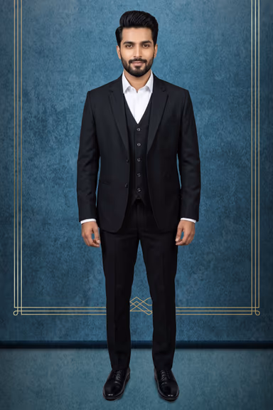 Classic Black Single-Breasted 3-Piece Suit with Notch Lapels — view 1 of 3