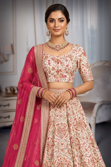 Crimson Red Embroidered Lehenga with Stonework and Border Dupatta — view 1 of 3